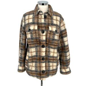 Isabel Marant Etoile Gaston Wool-Blend Plaid Coat Gray Brown Size Medium